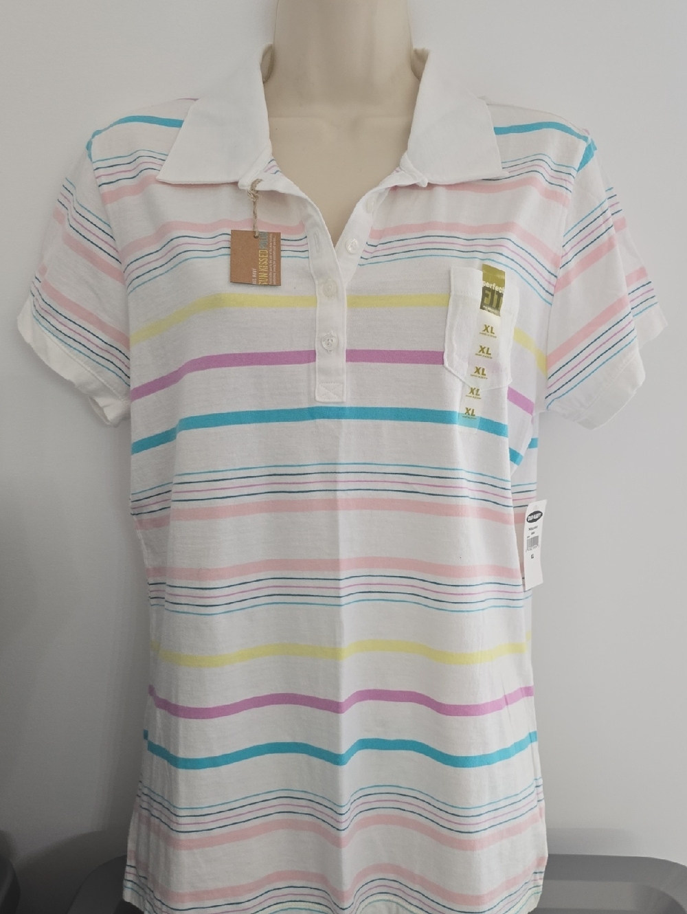 Vintage Old Navy Floral Striped Polo - Pastel Multi